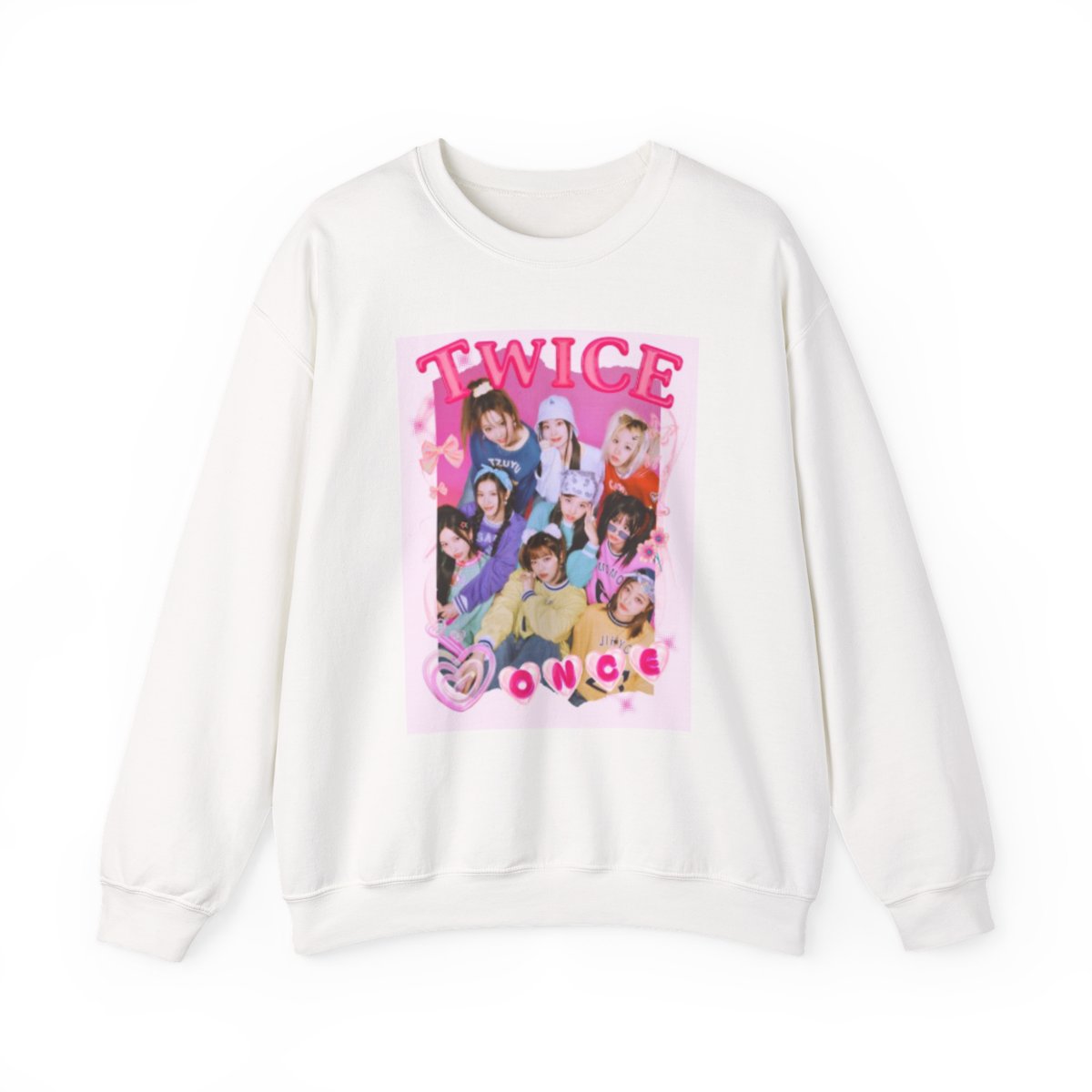 K-Pop Girl Group Photo Crewneck Sweatshirt | Pink Graphic Pullover | TWICE Kpop - TWICE official Sweatshirts merch
