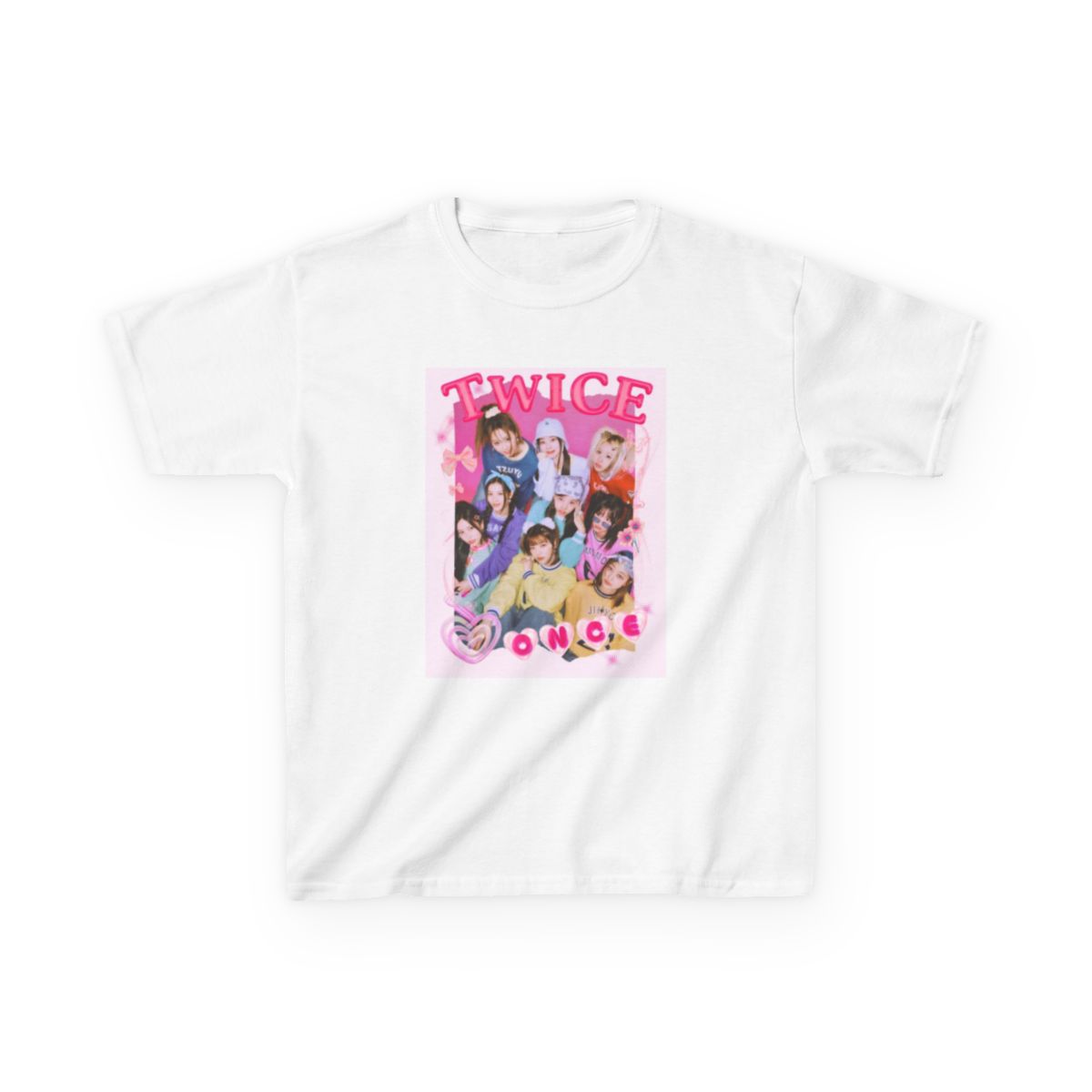 TWICE group photo Kids Tee | K-pop band graphic shirt, pink retro collage | TWICE Kpop